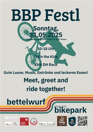 A poster for the BBP Festival with information about the event. It features a cycling motif and invites to fun, music, and shared activities.