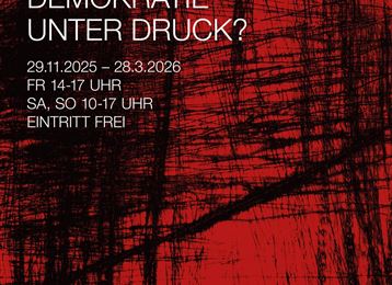 A poster for the exhibition "Miniprint: Democracy Under Pressure?" at the City Museum Hall. The exhibition runs from November 29, 2025, to March 28, 2026, and admission is free.