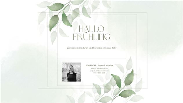 Een lentetintje ontwerp met zachte kleuren en groene bladeren. De tekst "Hallo Lente" en een foto zijn ook afgebeeld.