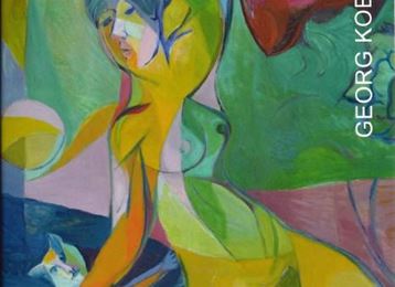 Een abstracte en kleurrijke weergave van een vrouwelijke figuur die een kat vasthoudt. De compositie toont levendige kleuren en dynamische vormen.