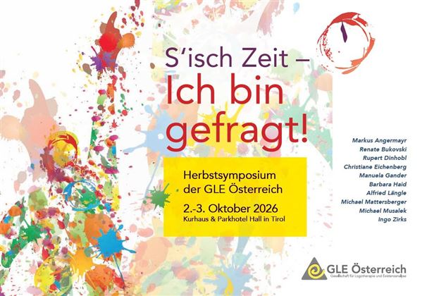 A colorful poster for the Autumn Symposium of GLE Austria. It will take place on October 2nd and 3rd, 2026 at the Kurhaus & Parkhotel Hall in Tyrol.
