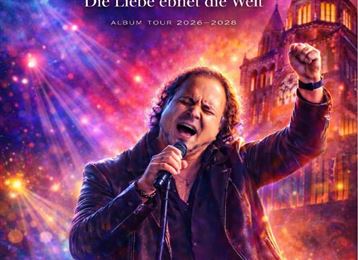 Ein Konzertplakat für die Sommer Tour 2026 von Dilian. Es zeigt den Künstler auf der Bühne vor einer bunten Hintergrundbeleuchtung.