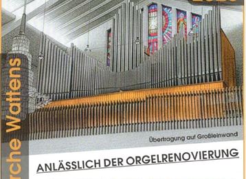 Une affiche pour la fête « In Organo Pleno » sur l'orgue Reinisch-Pirchner dans l'église Sainte-Marie de Watten. Elle affiche des informations sur les concerts et l'organiste.