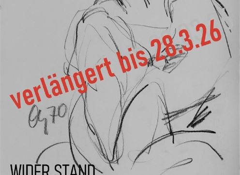 An advertisement poster for an exhibition about Oswald Kollreider, showcasing some of his sketches. The exhibition is taking place at the Schneiderkapelle Hall in Tyrol and has been extended until March 28, 2026.