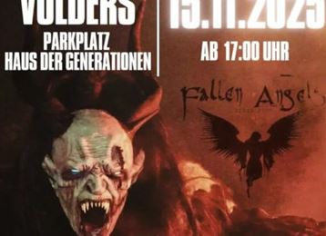 Une affiche pour l'événement "Tuifl Schaugn" à Volders le 15 novembre 2025. Elle montre une figure sombre et informe sur une aftershow party avec DJ Benni.