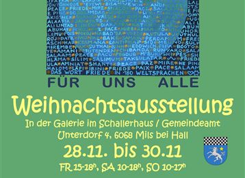 Une annonce d'affiche pour une exposition de Noël. L'exposition se déroule au Schallerhaus à Mils près de Hall du 28 au 30 novembre.