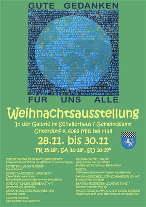 Un annuncio per un poster di una mostra natalizia. La mostra si tiene presso lo Schallerhaus a Mils bei Hall dal 28 al 30 novembre.
