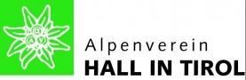 Ein modernes Logo des Alpenvereins Hall in Tirol. Es zeigt eine stilisierte Edelweiss-Blume und den Schriftzug in klaren, prägnanten Buchstaben.
