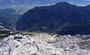 View from the summit of Speckkarspitze towards St. Magdalena (clearing in the center of the image) and the Halltal valley. Behind the Halltaler Zunterkopf lies the Inn valley.